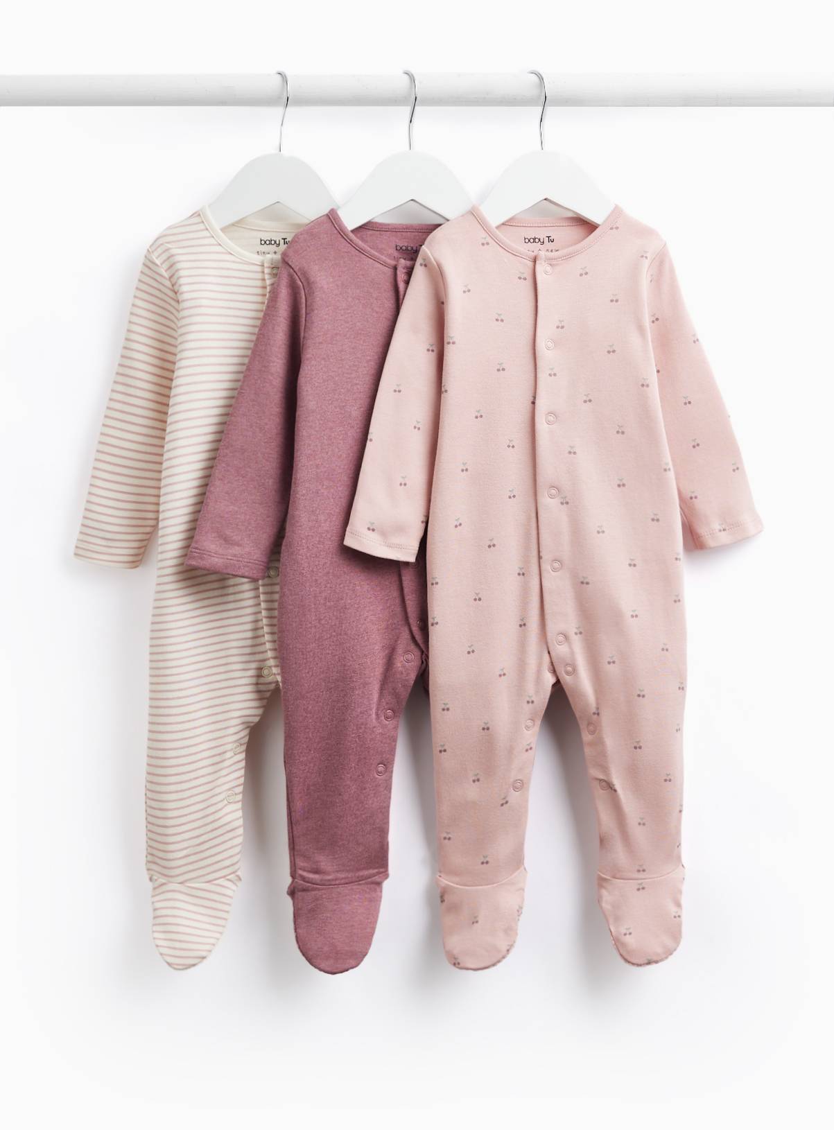 Pink Shades & Cherry Print Sleepsuits 3 Pack 18-24 months - Image 1