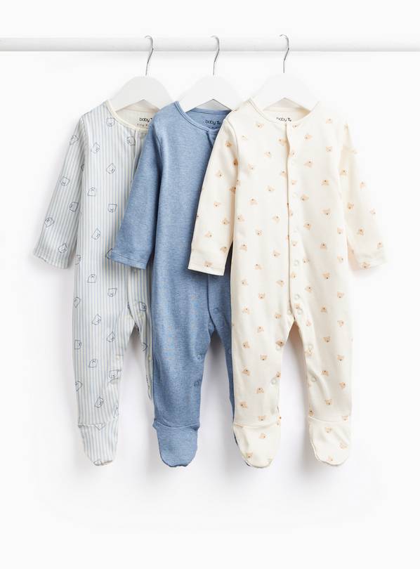 Blue Bear Stripe Bodysuits 3 Pack  Newborn