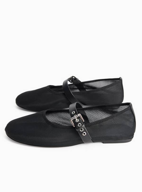 Black Mesh Buckle Detail Ballerina Shoes 7