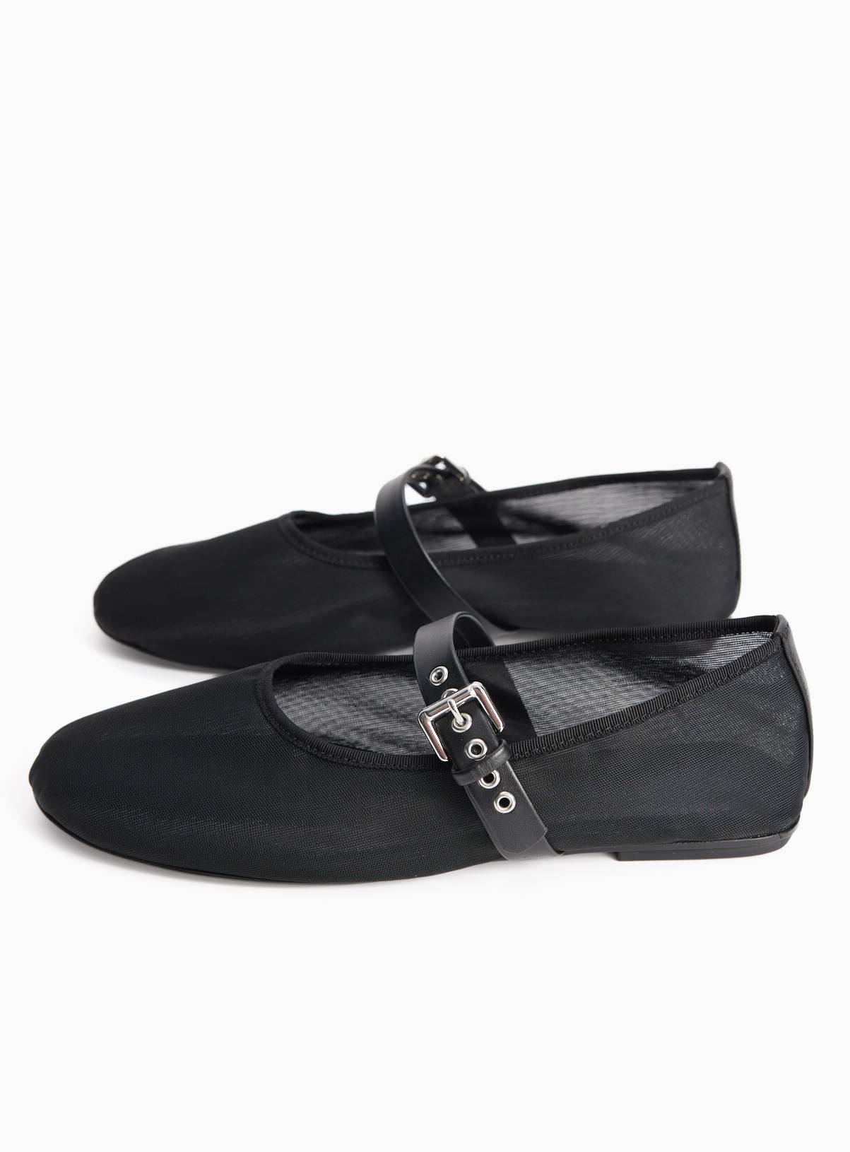 Black Mesh Buckle Detail Ballerina Shoes 4 - Image 1
