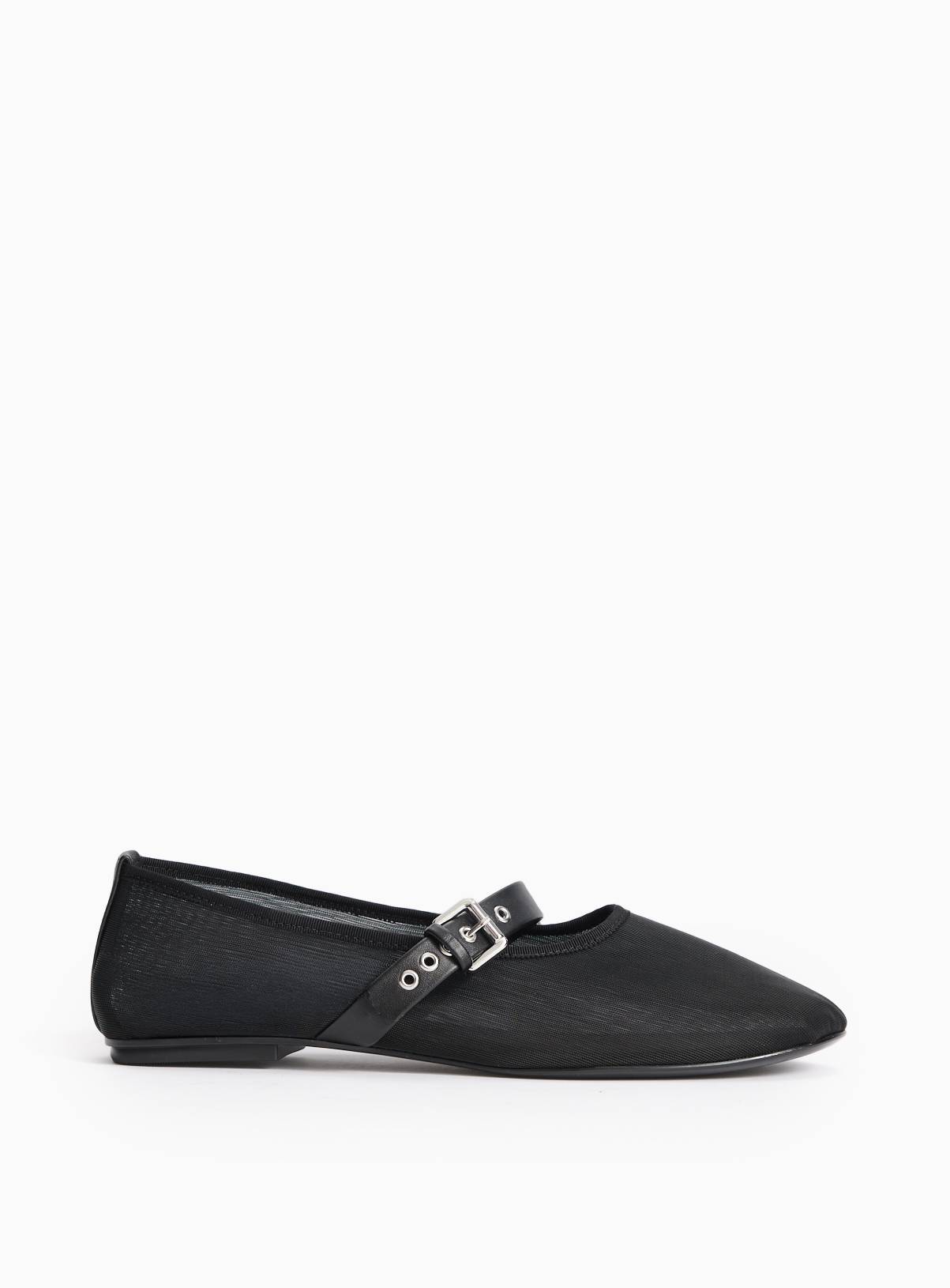 Black Mesh Buckle Detail Ballerina Shoes 4 - Image 2