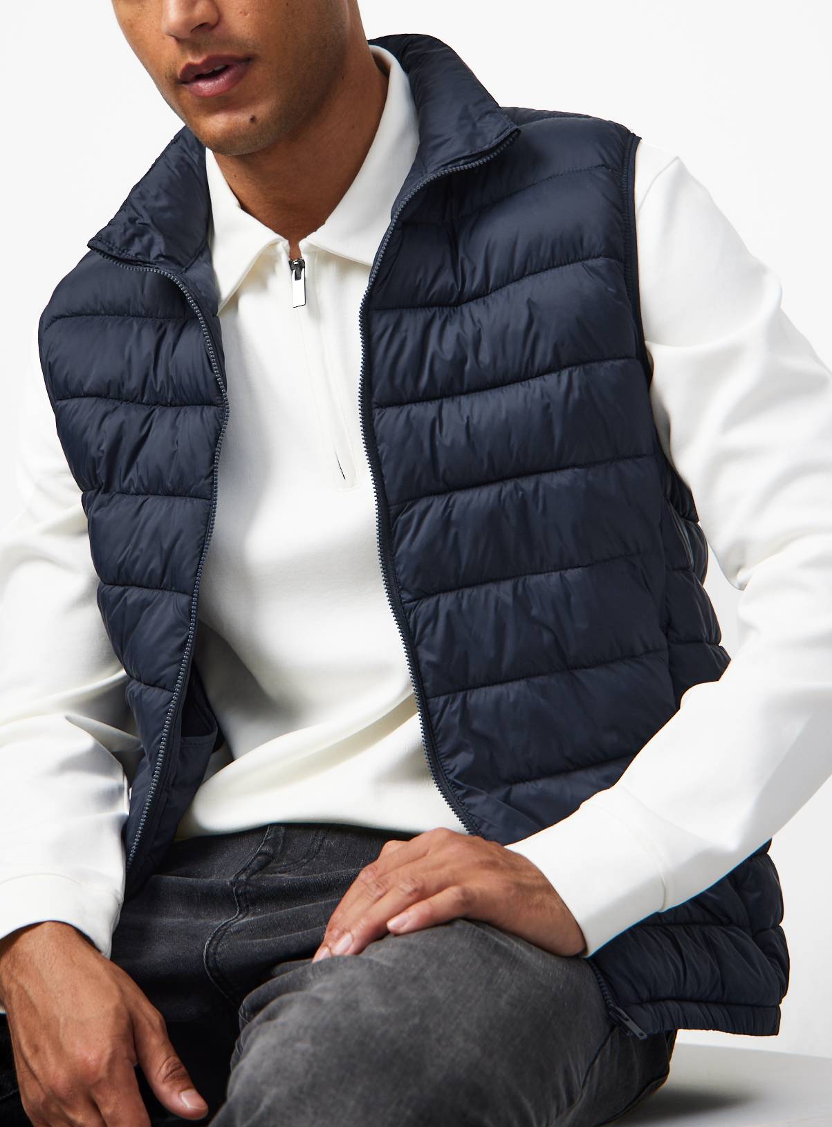 Navy Padded Detachable Hood Gilet M - Image 3
