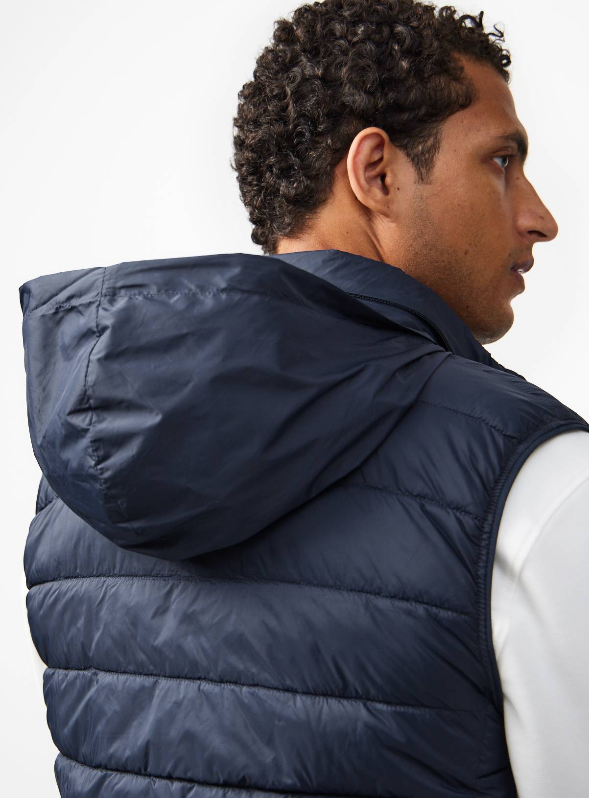 Navy Padded Detachable Hood Gilet M - Image 6