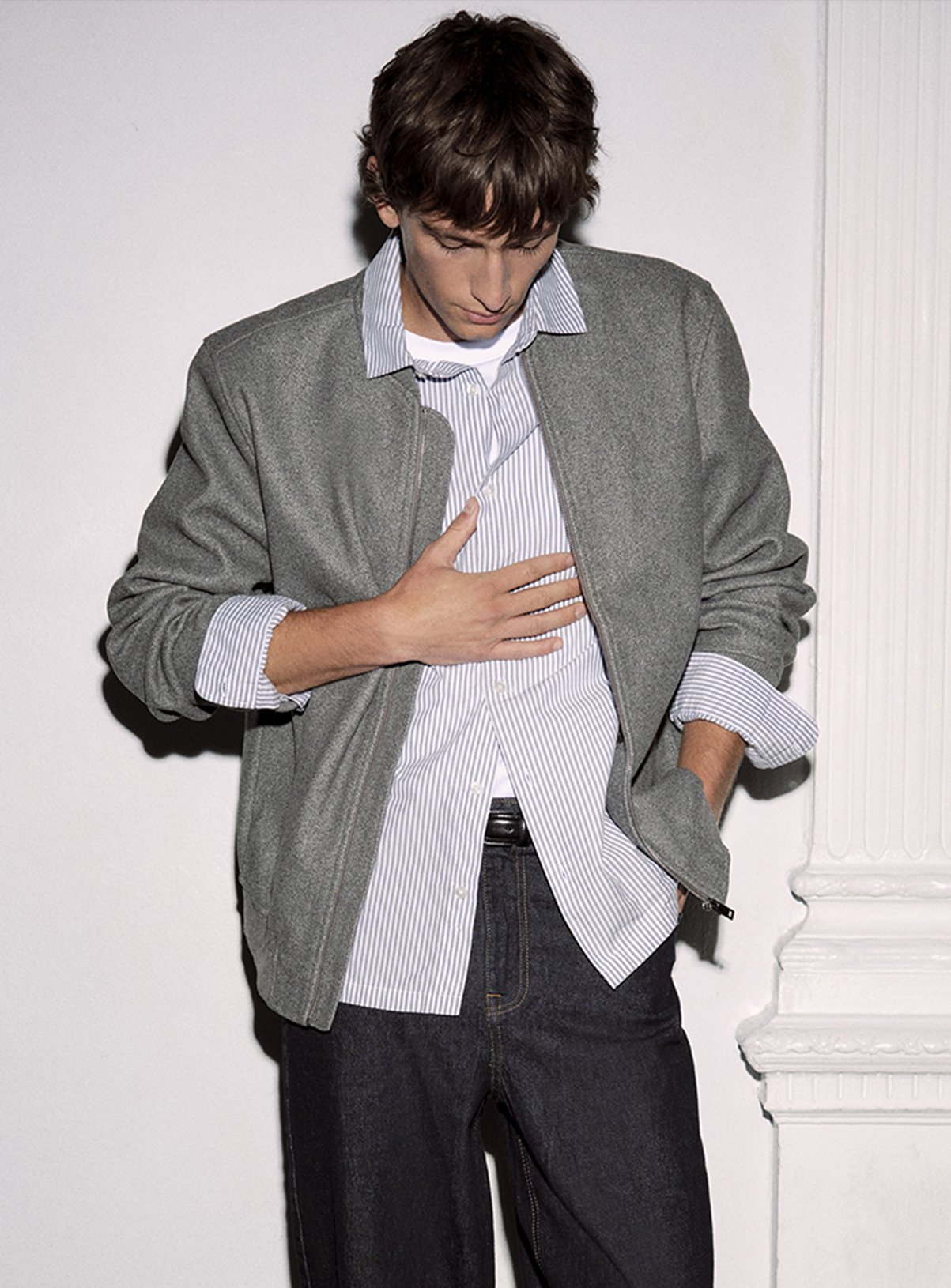 Grey Wool Look Bomber Jacket L - Image 1 thumbnail