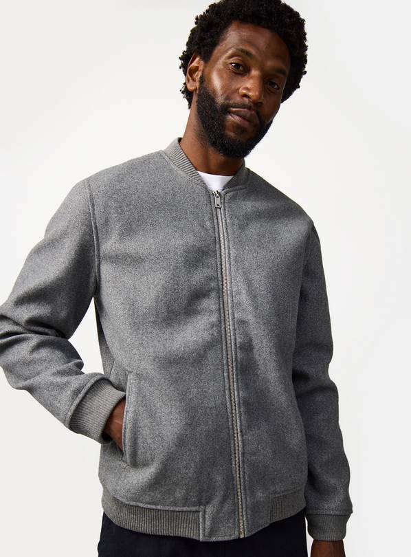 Grey Wool Look Bomber Jacket M