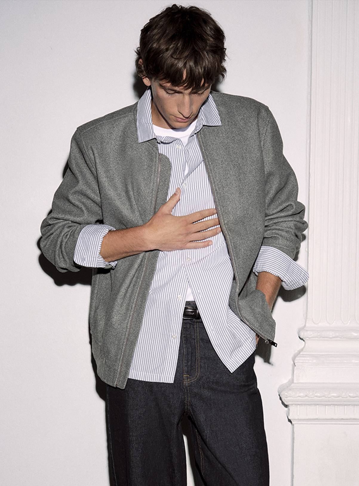 Grey Wool Look Bomber Jacket L - Image 1