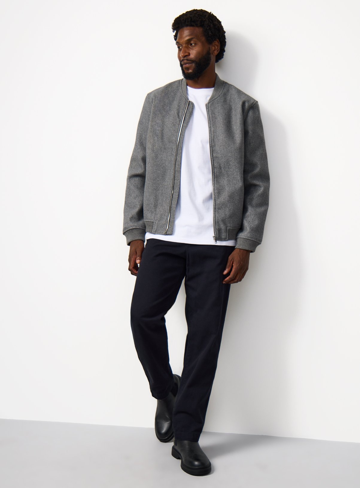 Grey Wool Look Bomber Jacket L - Image 3 thumbnail
