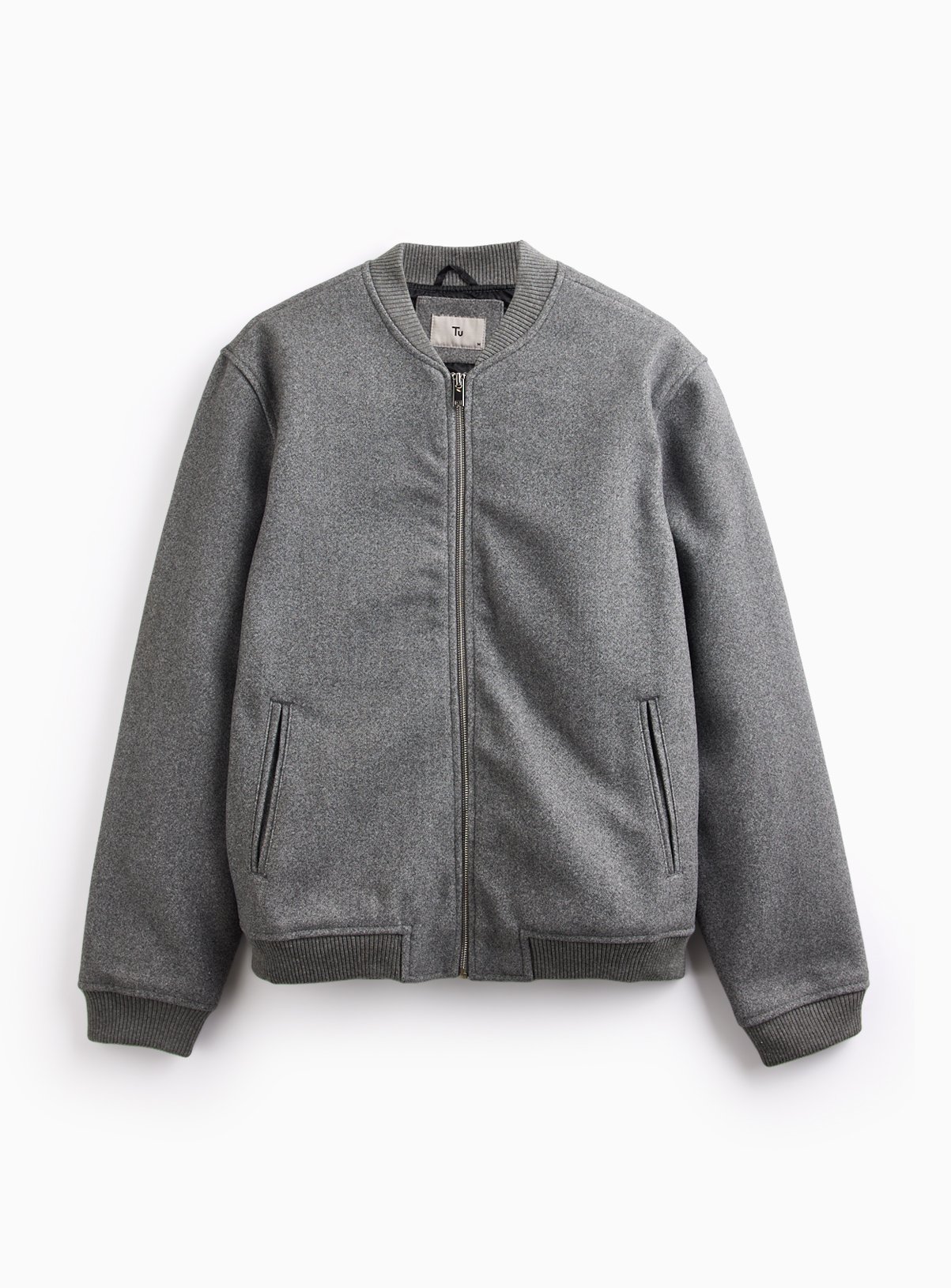 Grey Wool Look Bomber Jacket L - Image 4 thumbnail