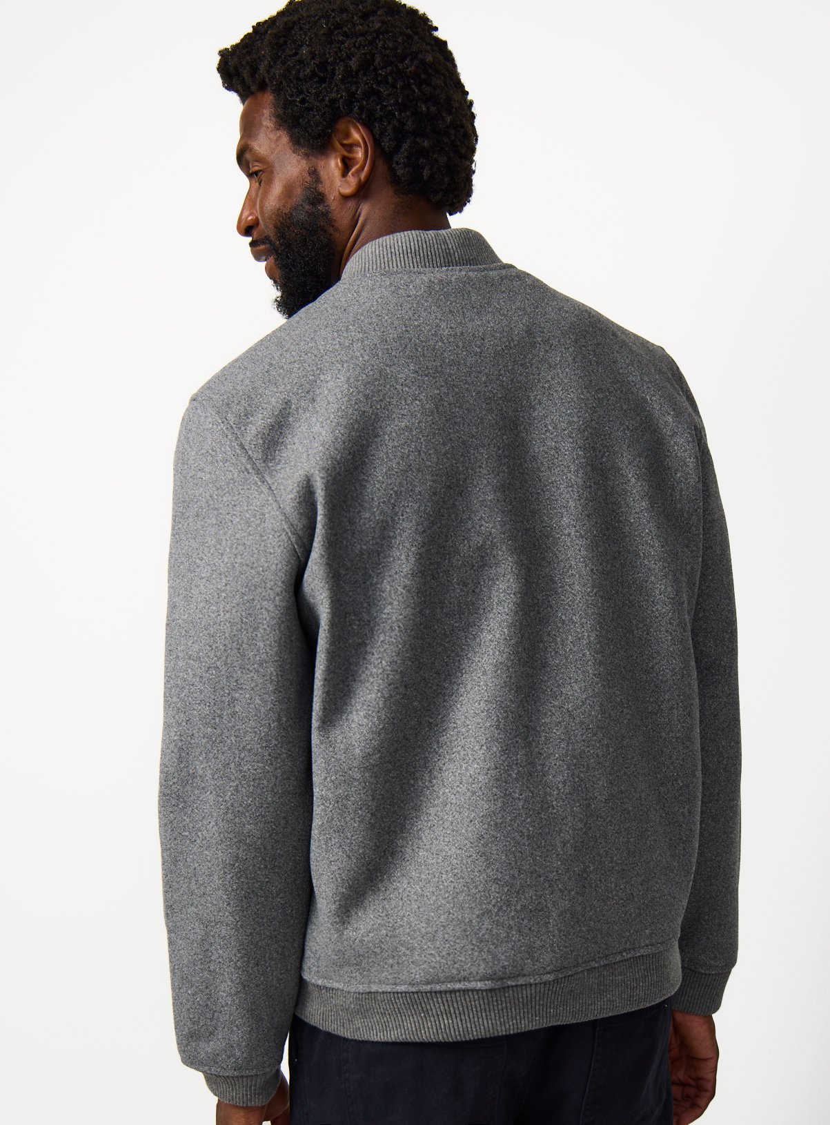 Grey Wool Look Bomber Jacket L - Image 6 thumbnail