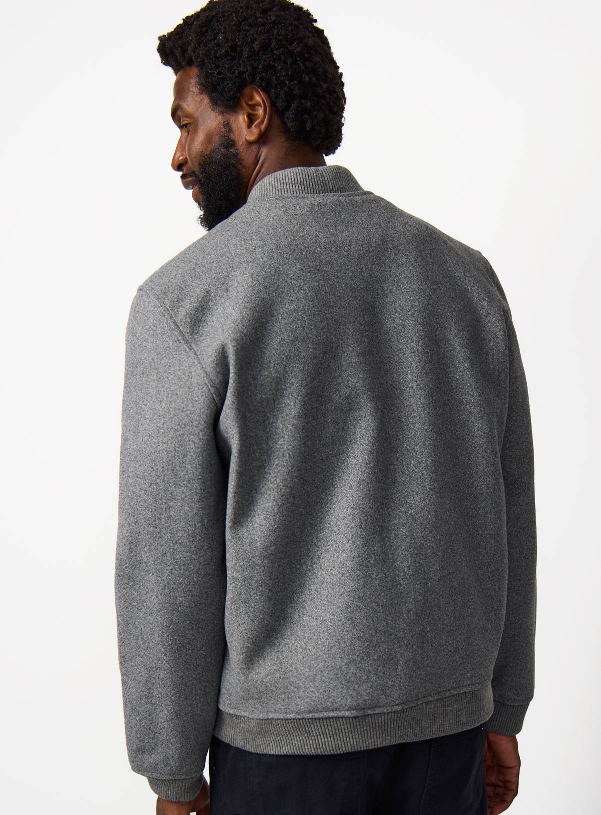 Grey Wool Look Bomber Jacket L - Image 6
