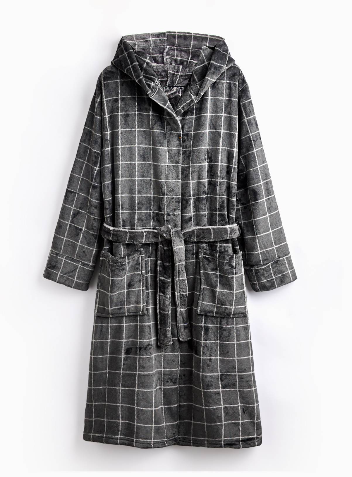 Grey Checked Dressing Gown S - Image 1