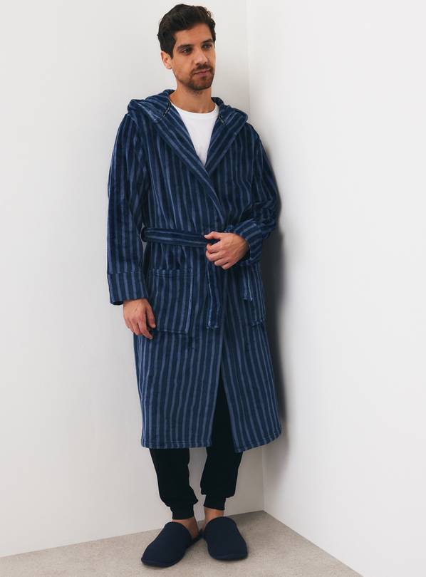 Navy Cosy Stripe Dressing Gown XL