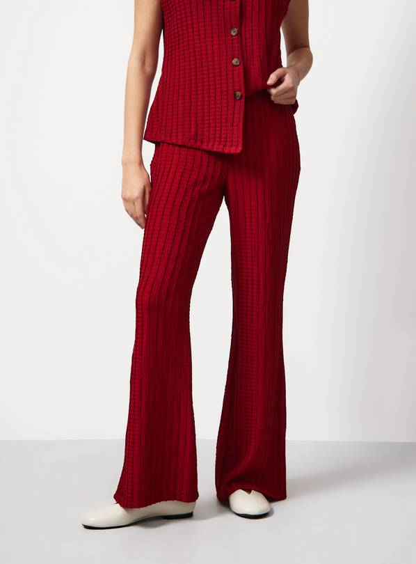Red Textured Flared Co-ord Trousers 20