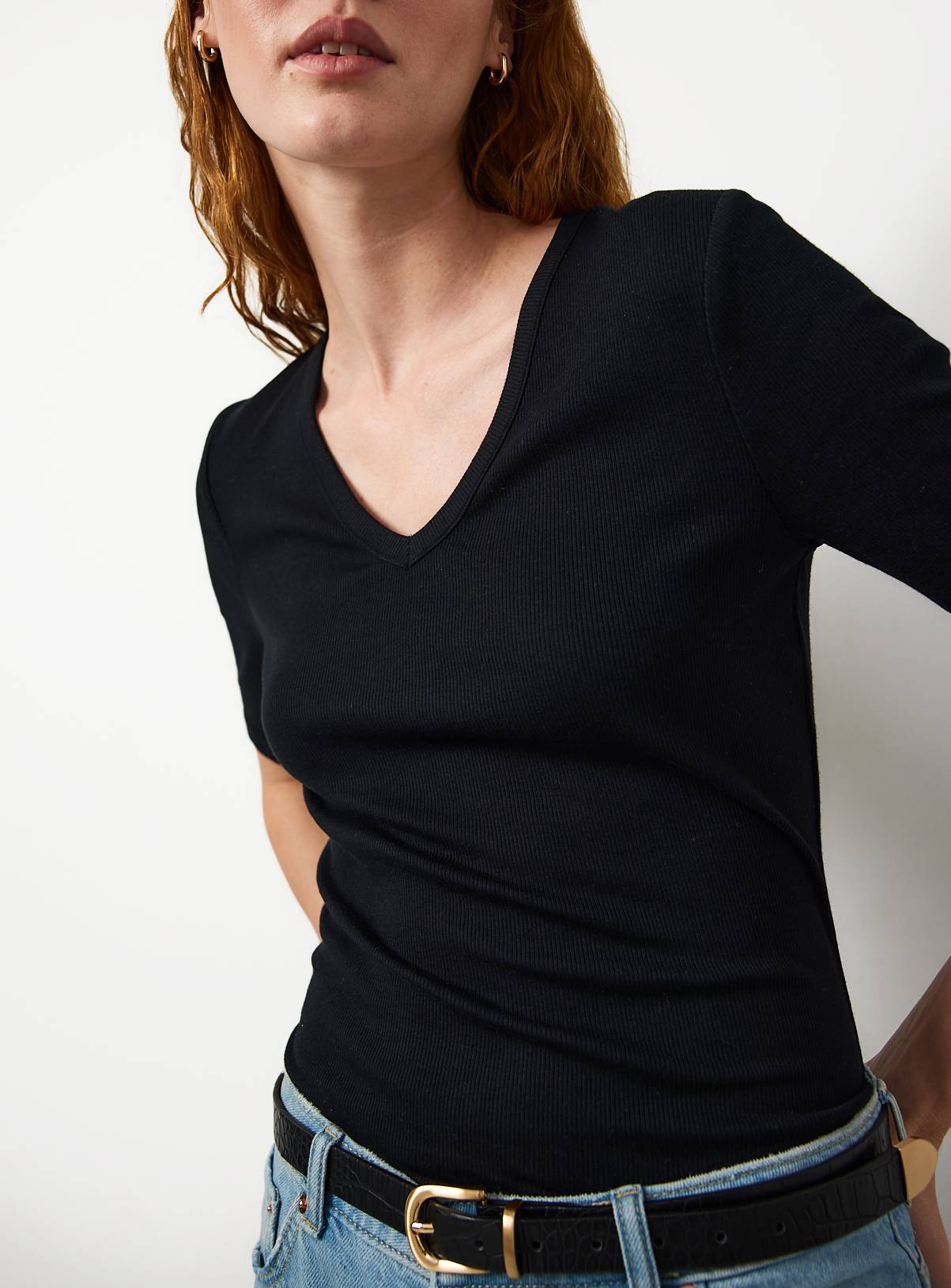 Black Modal Ribbed Half Sleeve Top 10 - Image 3