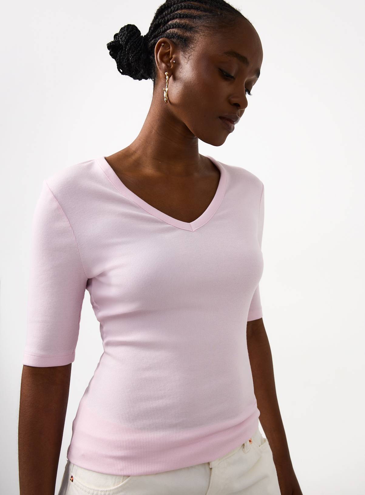 Pink Modal Ribbed Half Sleeve Top 16 - Image 1
