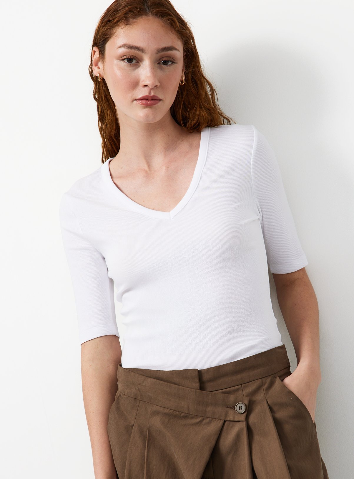 White Modal Ribbed Half Sleeve Top 16 - Image 1 thumbnail