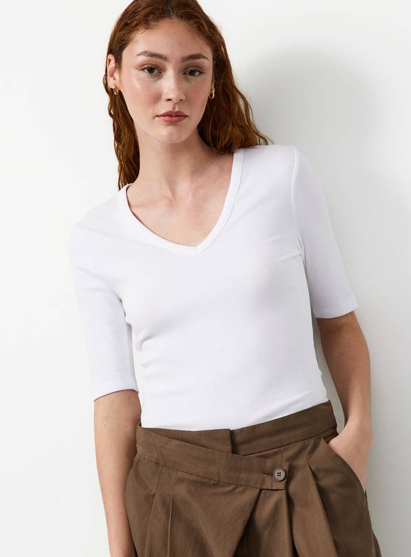 White Modal Ribbed Half Sleeve Top 22