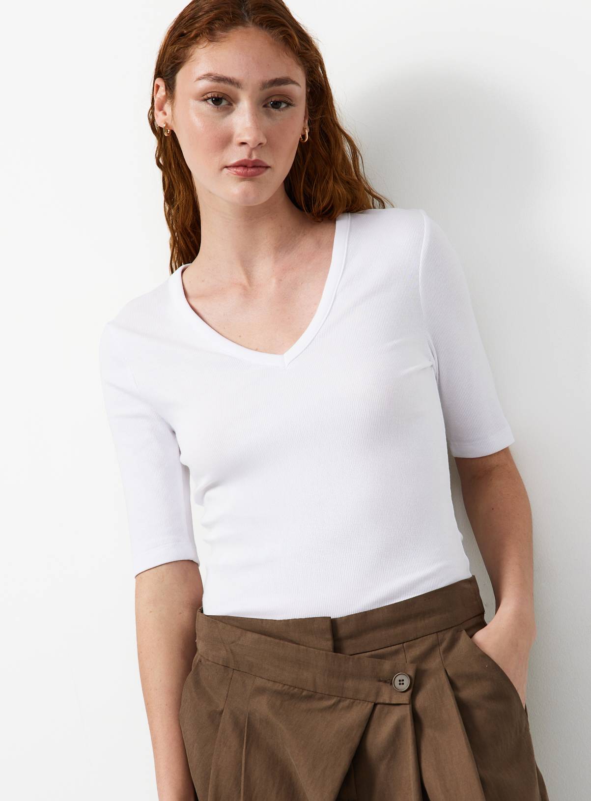 White Modal Ribbed Half Sleeve Top 16 - Image 1
