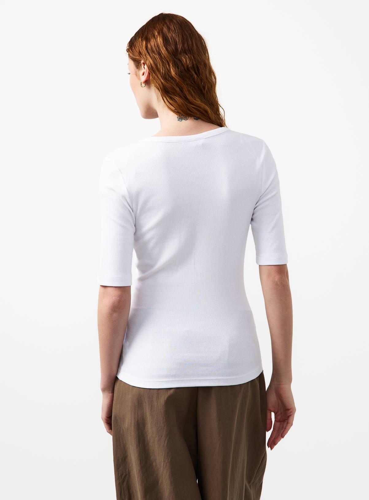 White Modal Ribbed Half Sleeve Top 16 - Image 4