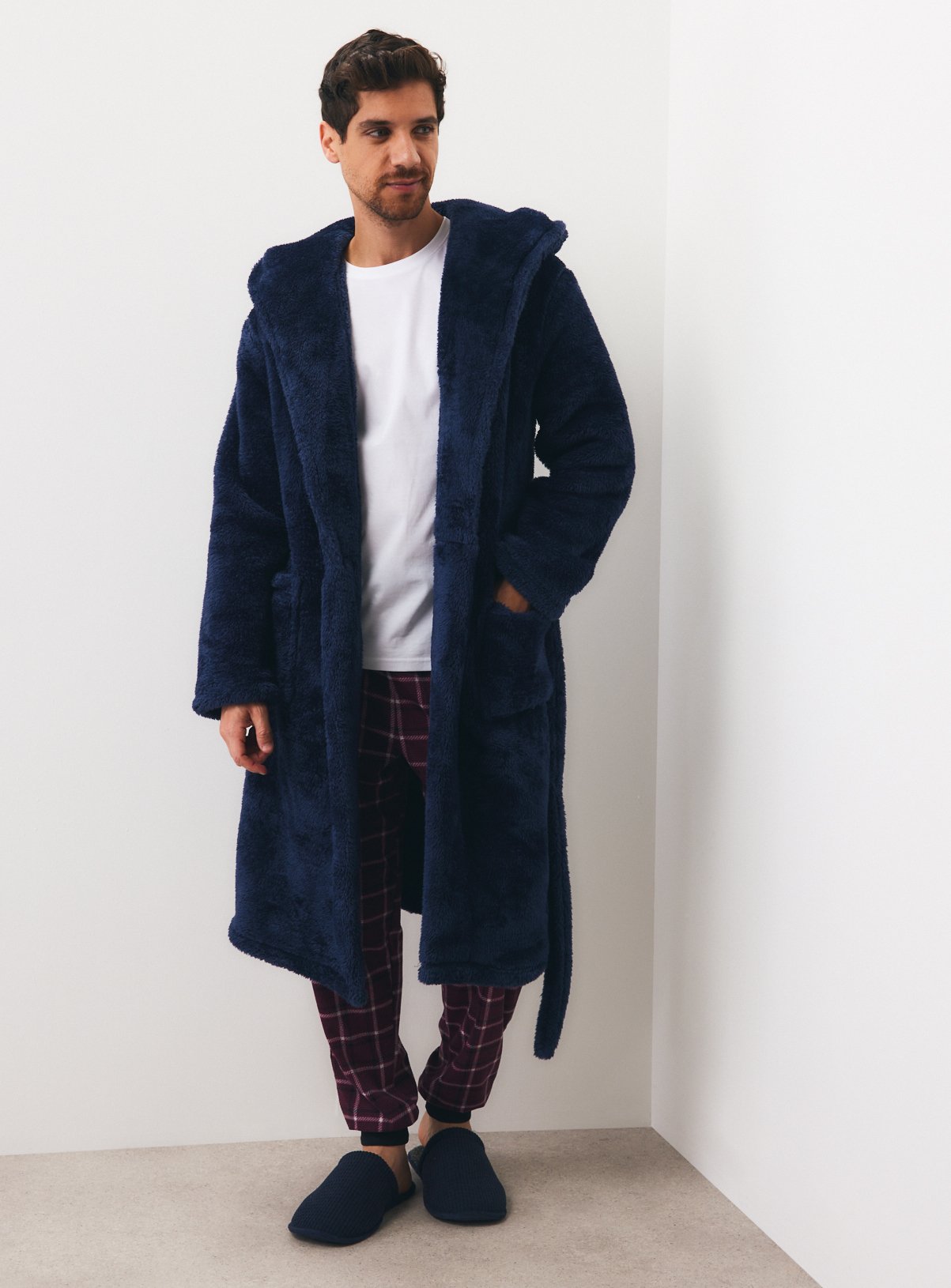 Navy Premium Fluffy Dressing Gown M - Image 2 thumbnail