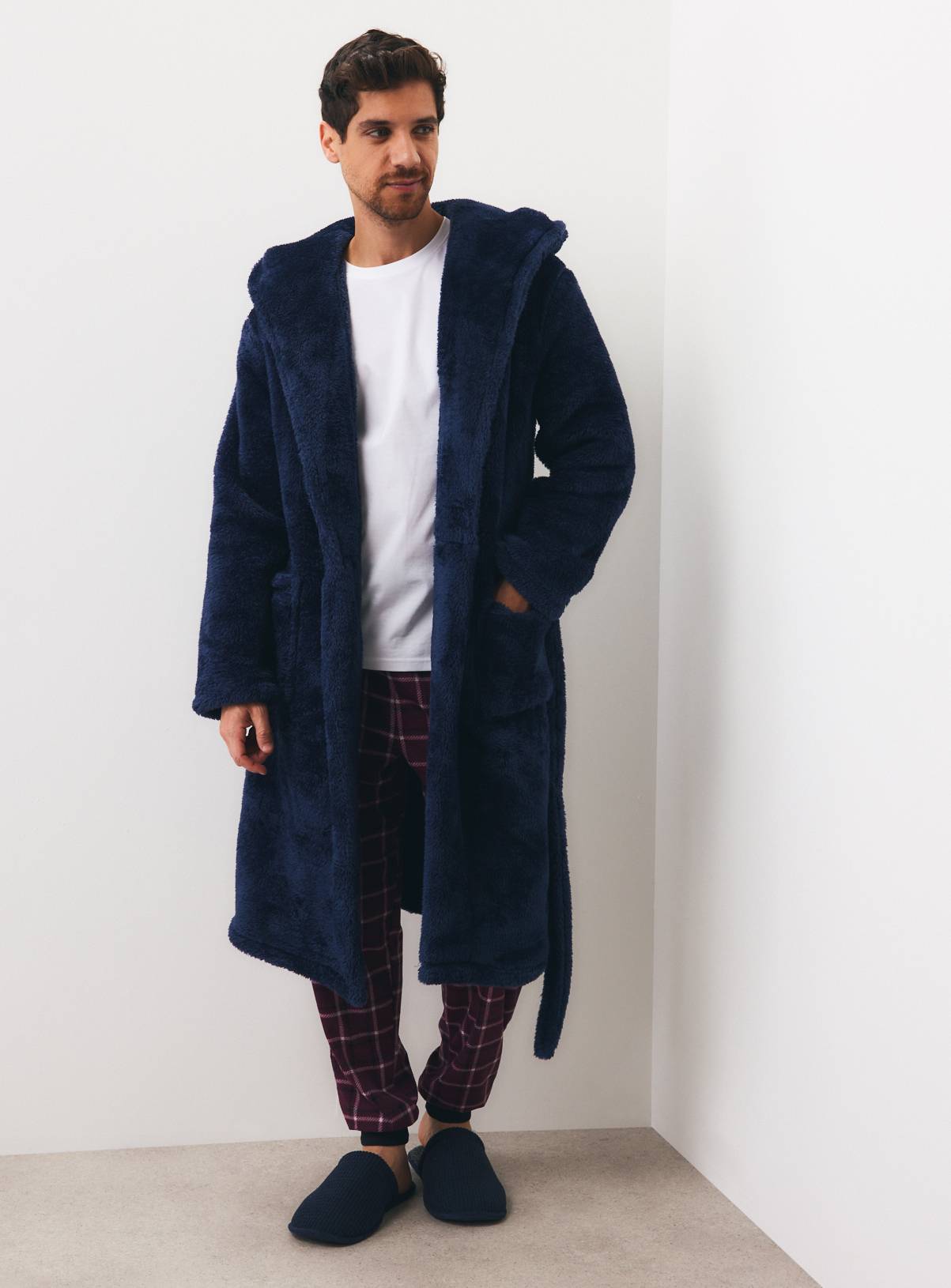 Navy Premium Fluffy Dressing Gown M - Image 2