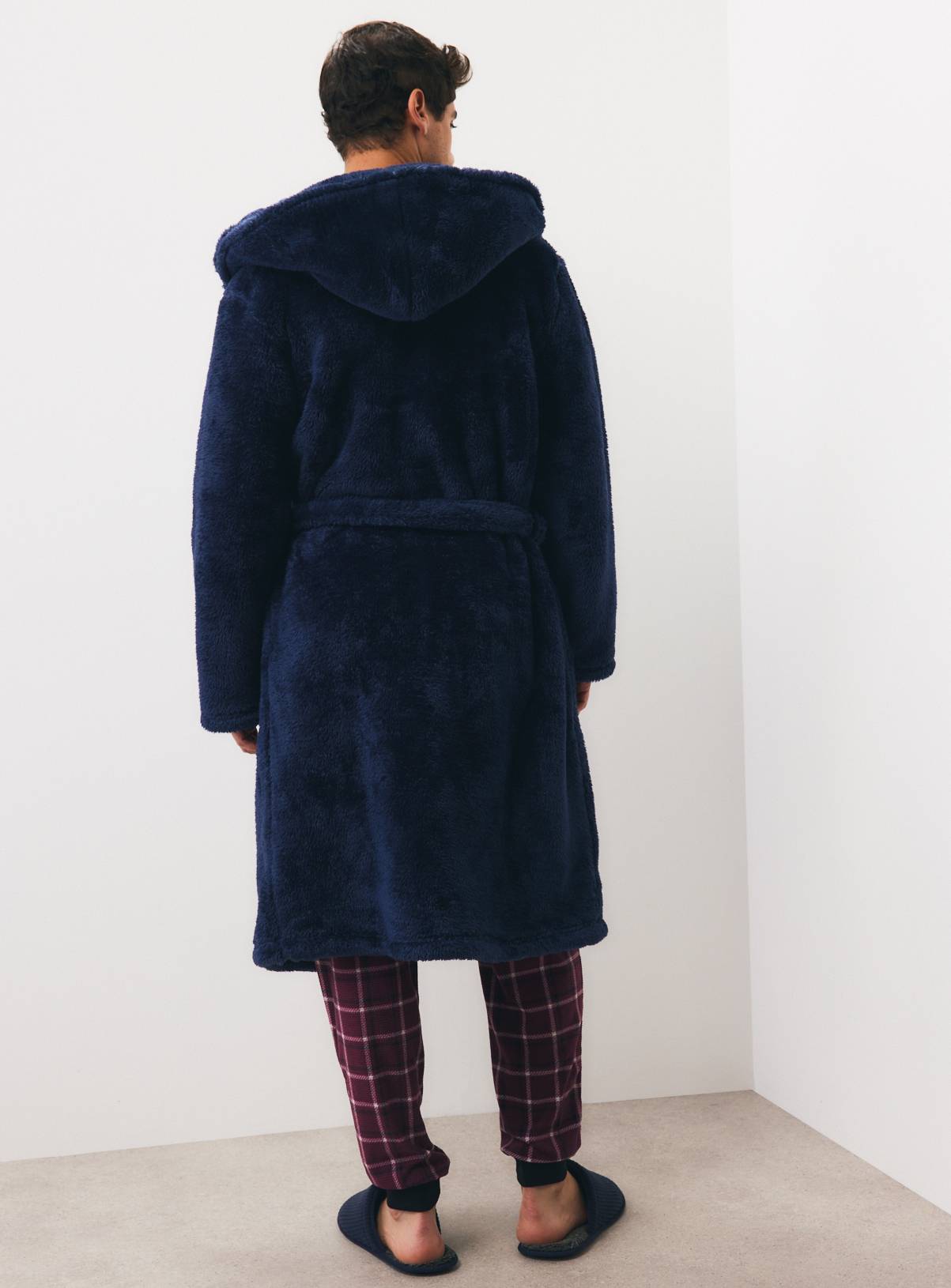 Navy Premium Fluffy Dressing Gown M - Image 5