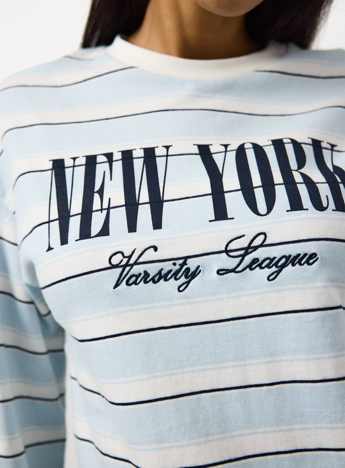 Blue Stripe New York Graphic Long Sleeve T-Shirt S - Image 3