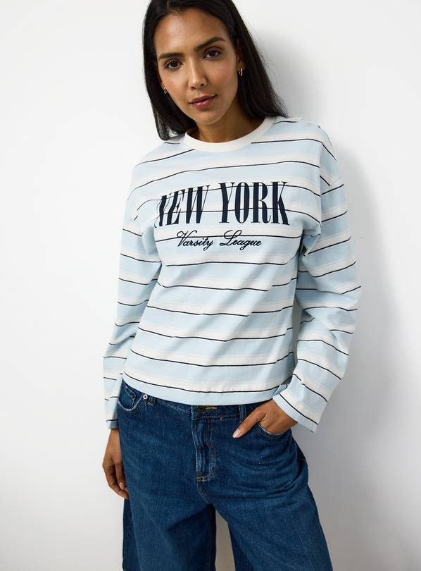 Blue Stripe New York Graphic Long Sleeve T-Shirt XS