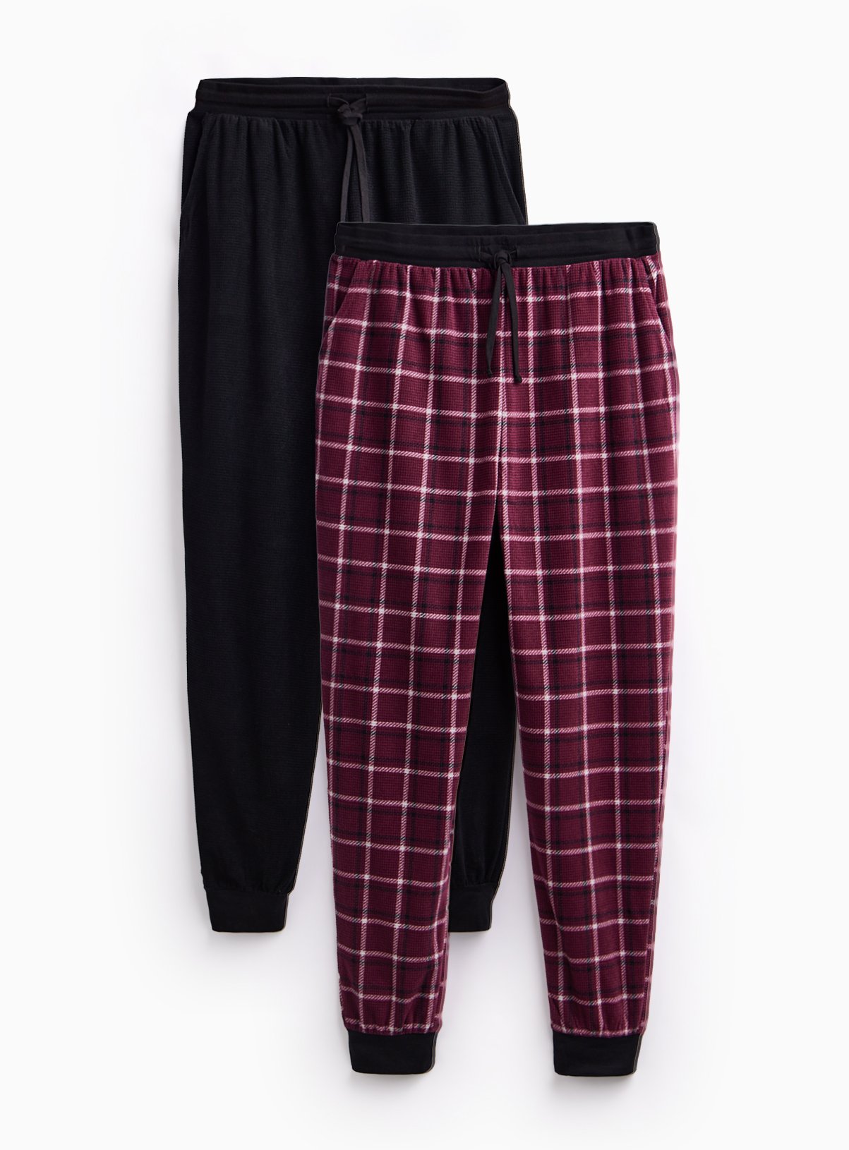 Plain Black & Burgundy Check Pyjama Bottoms 2-Pack XL - Image 1 thumbnail