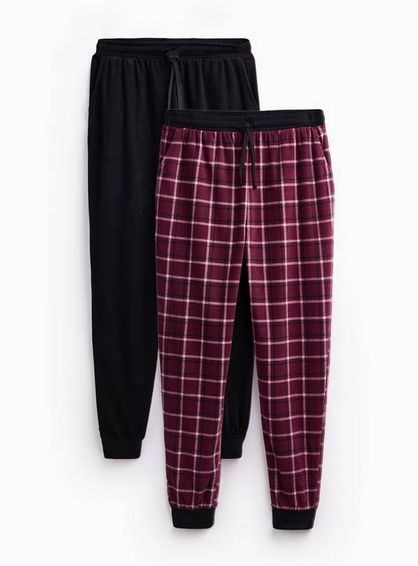 Plain Black & Burgundy Check Pyjama Bottoms 2-Pack S