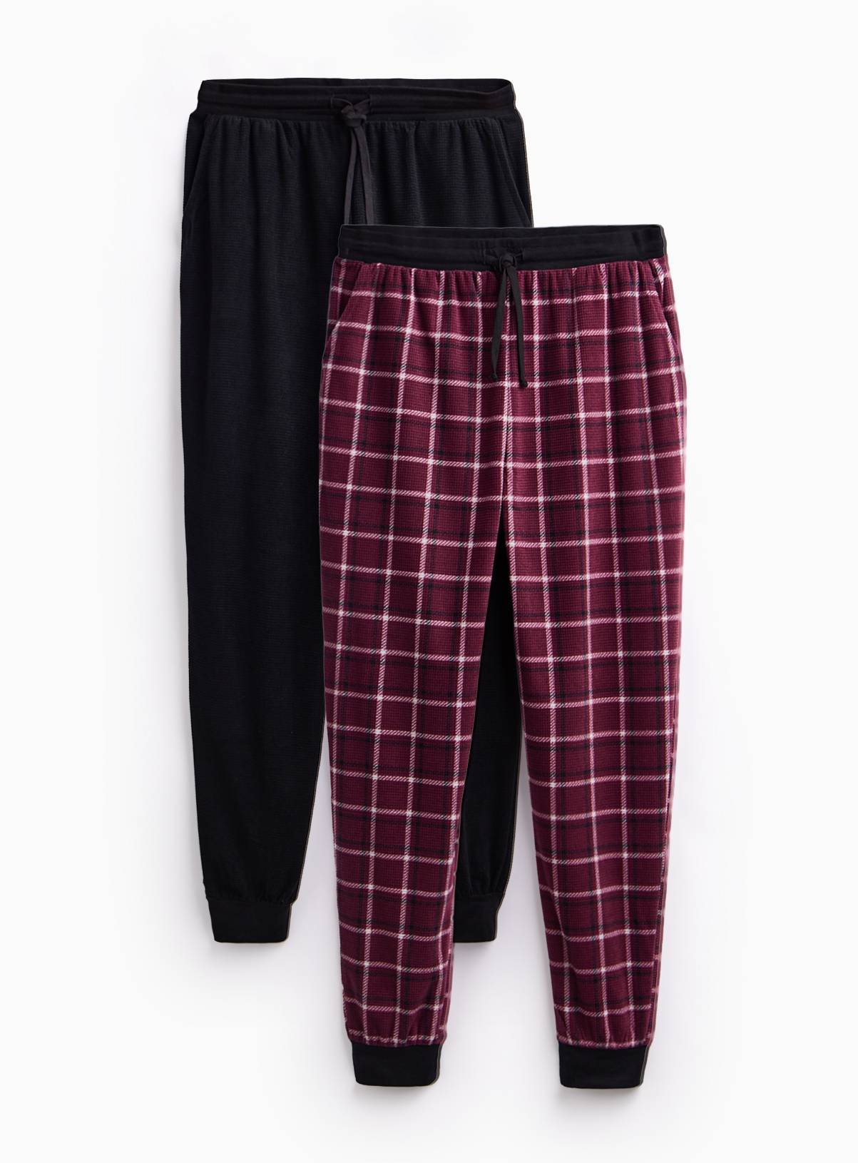 Plain Black & Burgundy Check Pyjama Bottoms 2-Pack XL - Image 1