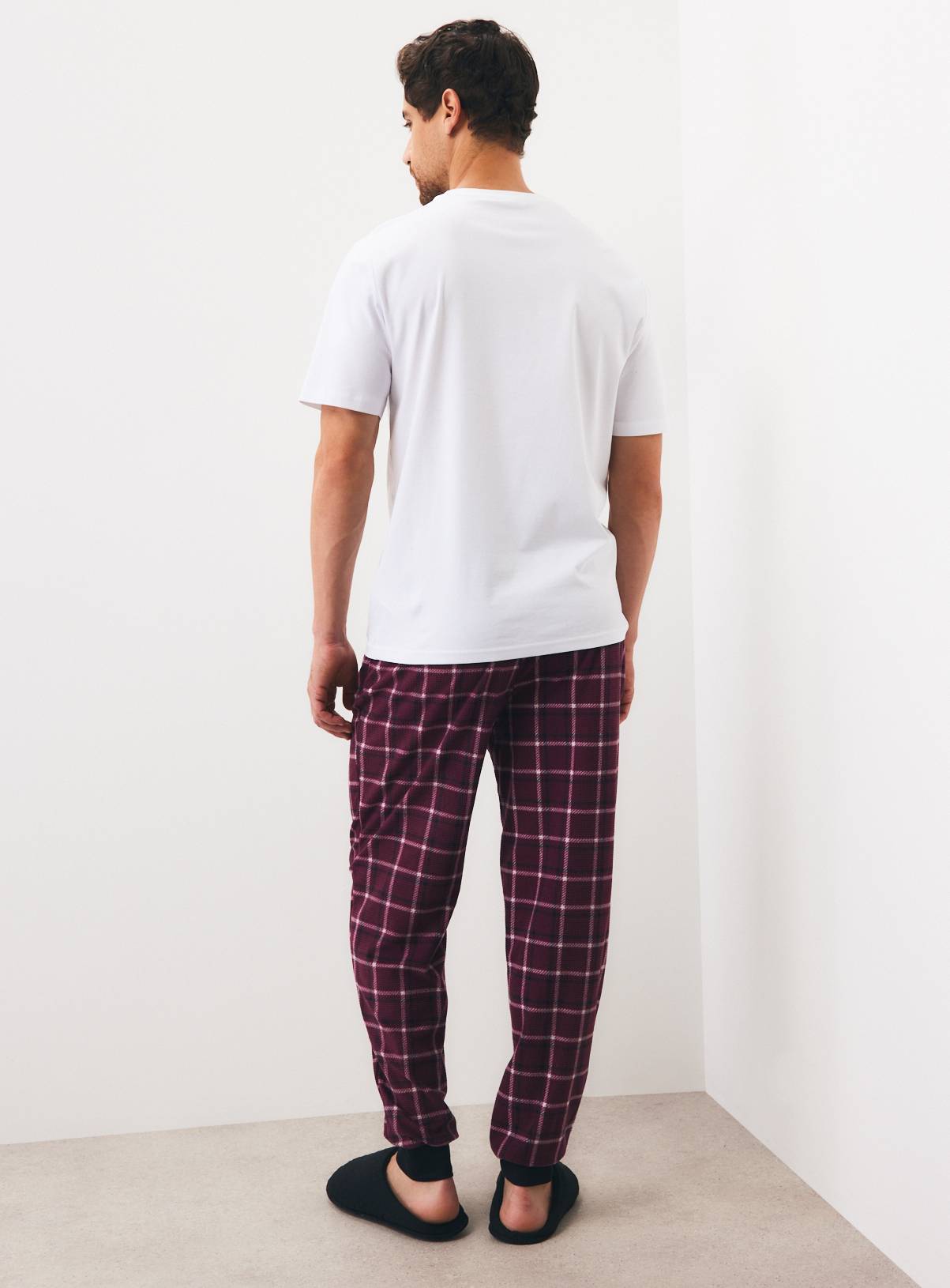 Plain Black & Burgundy Check Pyjama Bottoms 2-Pack XL - Image 5