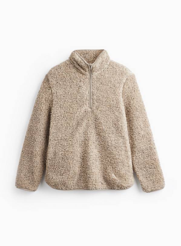 Oatmeal Borg Zip Neck Top XXL