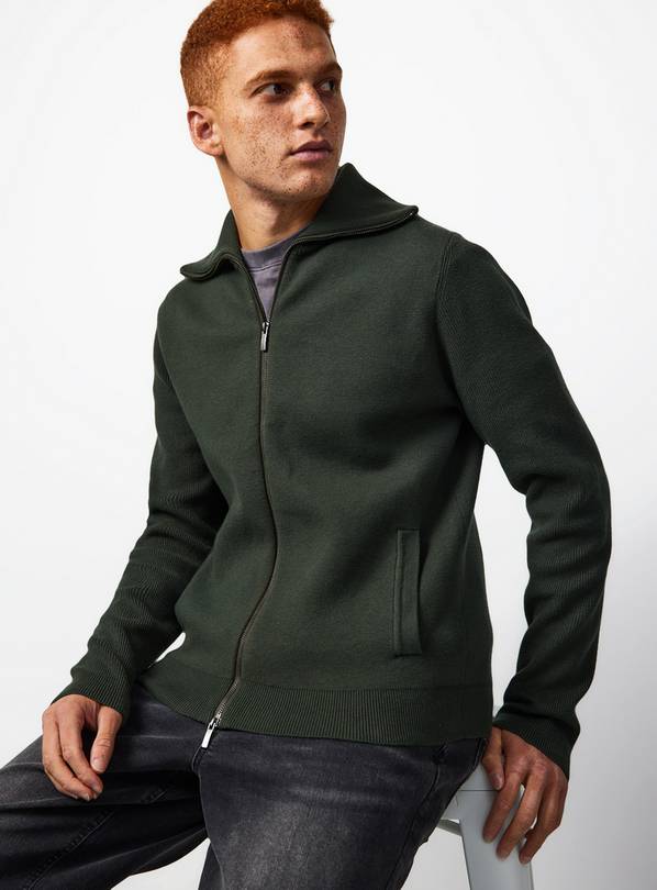 Khaki Collared Zip Through Jumper XXXL