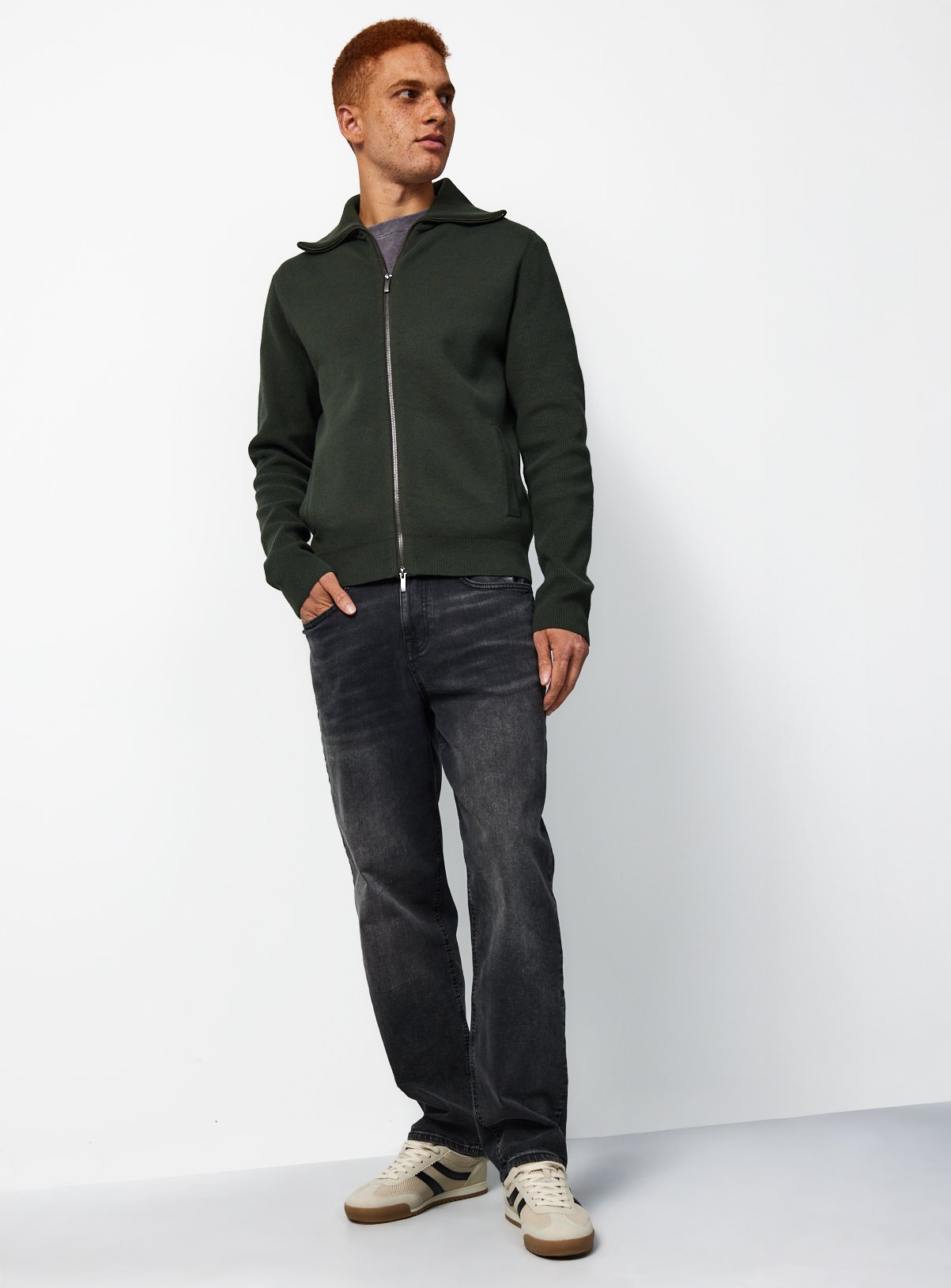 Khaki Collared Zip Through Jumper XXXL - Image 2 thumbnail