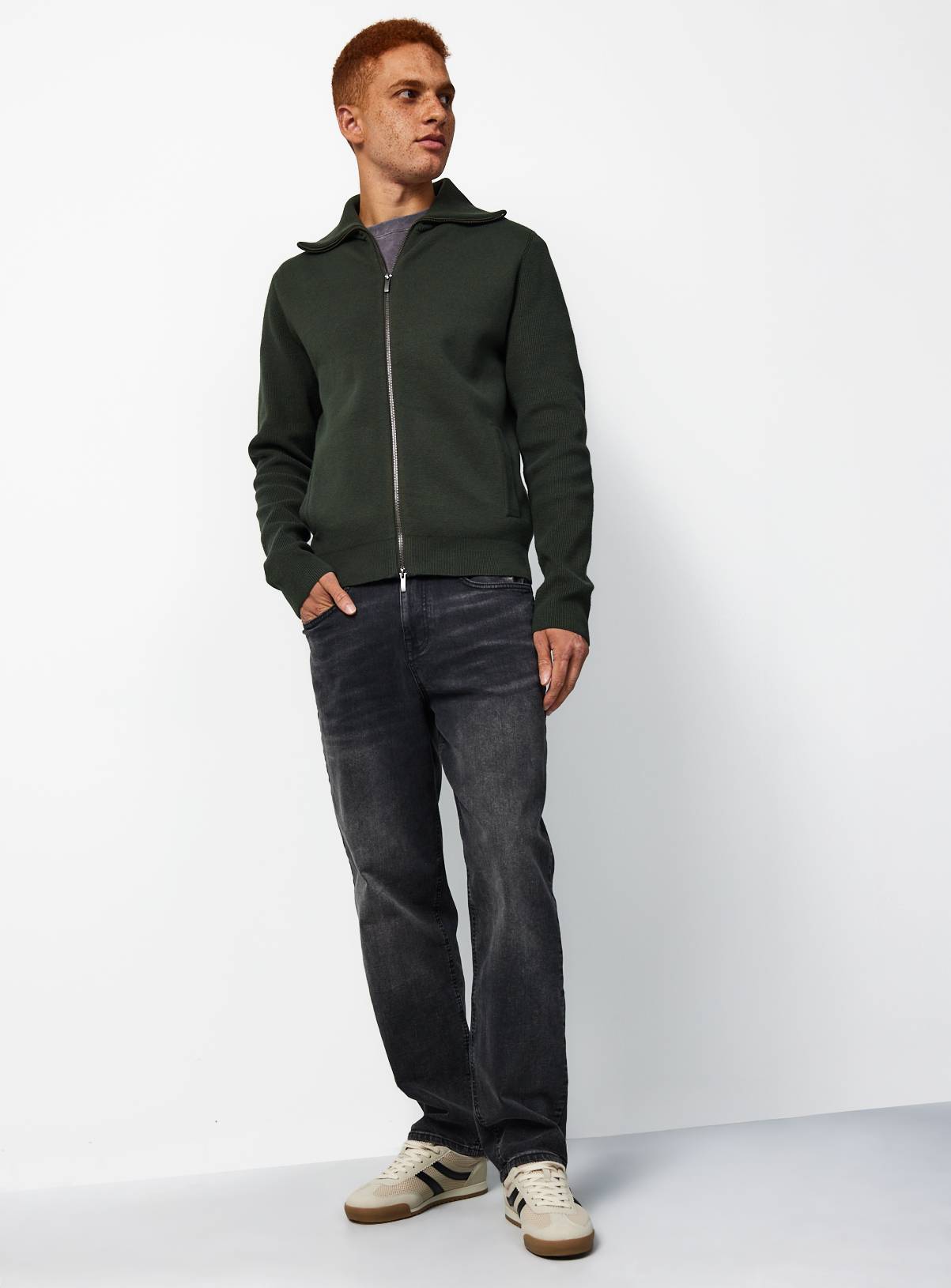 Khaki Collared Zip Through Jumper XXXL - Image 2