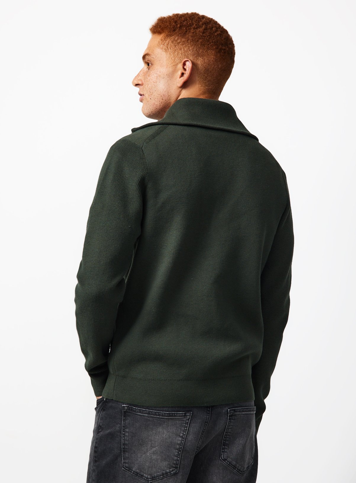Khaki Collared Zip Through Jumper XXXL - Image 5 thumbnail
