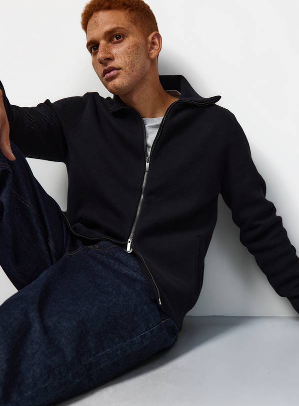 Black Collared Zip Through Jumper XXXL