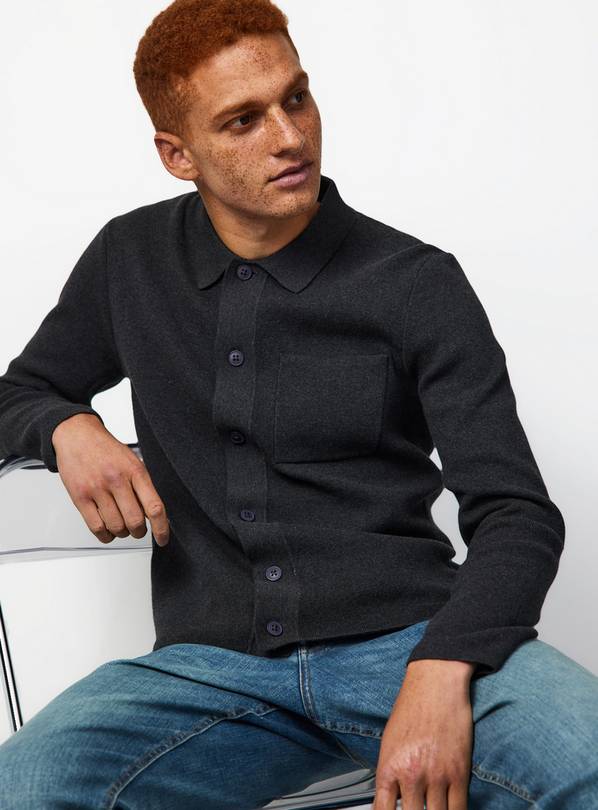 Charcoal Half Milano Button Through Cardigan S