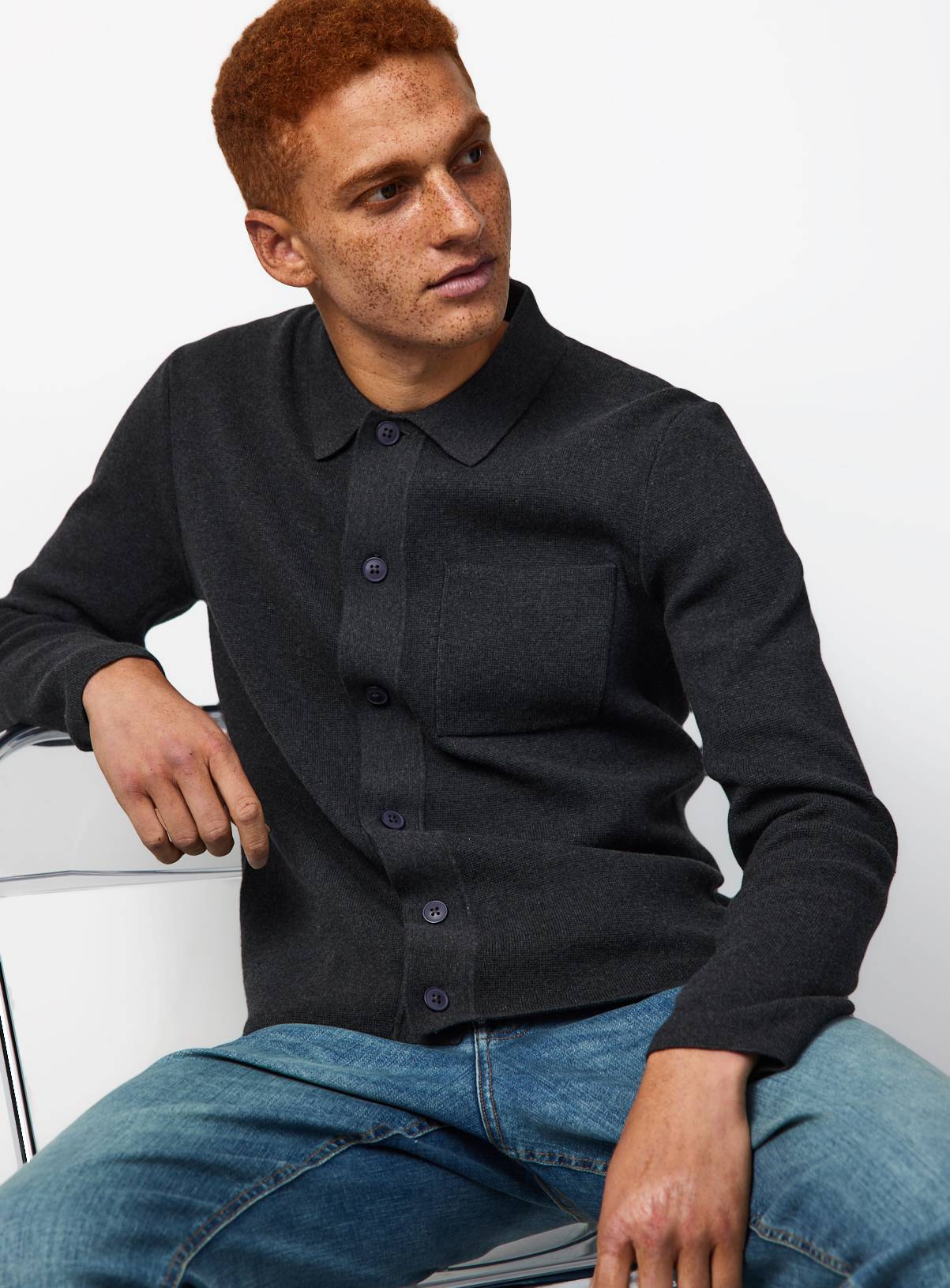 Charcoal Half Milano Button Through Cardigan S - Image 1