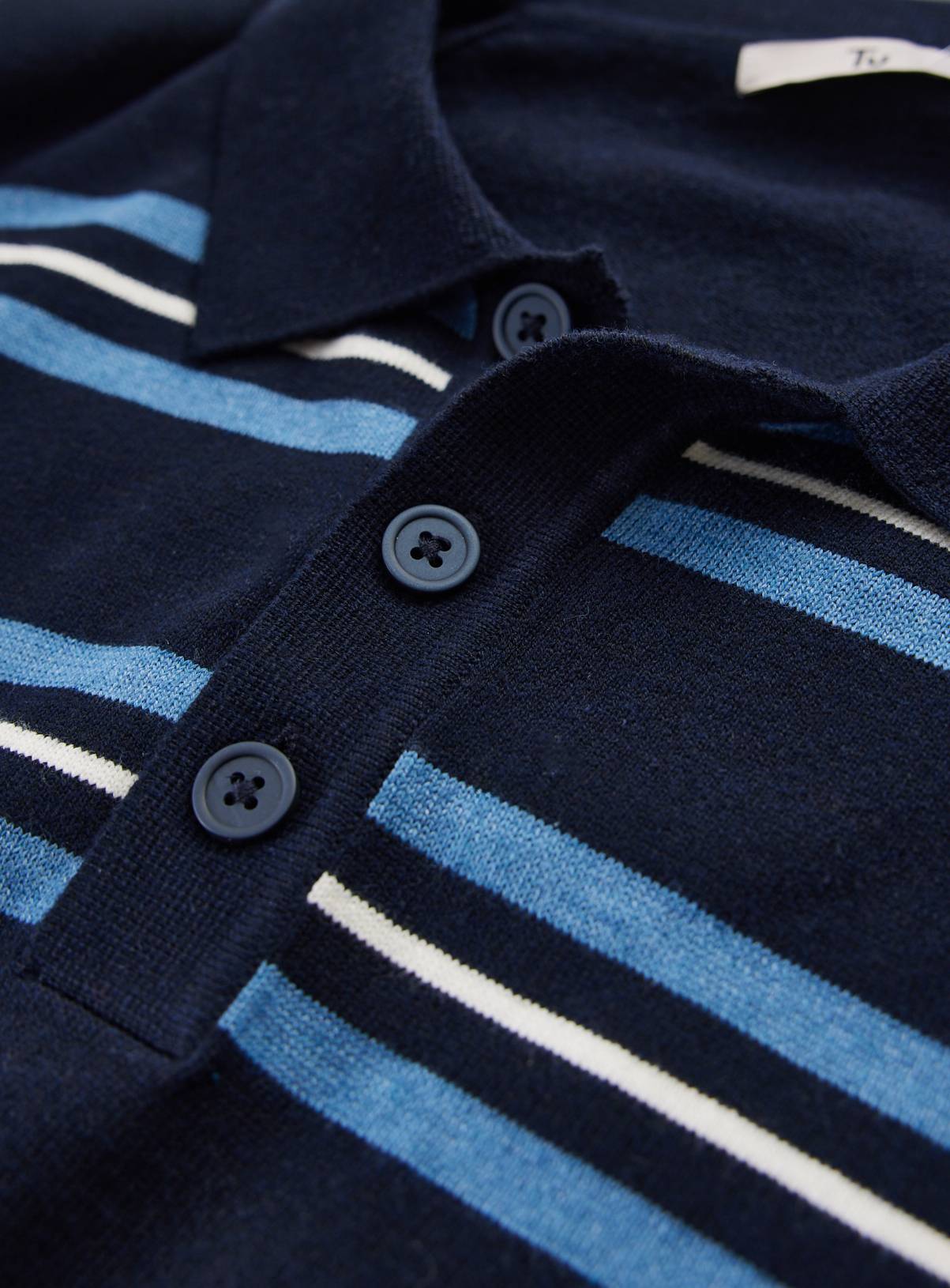 Navy Stripe Print Long Sleeve Polo Shirt M - Image 4