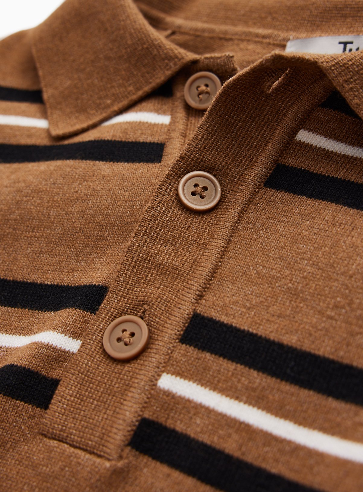 Tan Stripe Print Long Sleeve Polo Shirt XL - Image 4 thumbnail