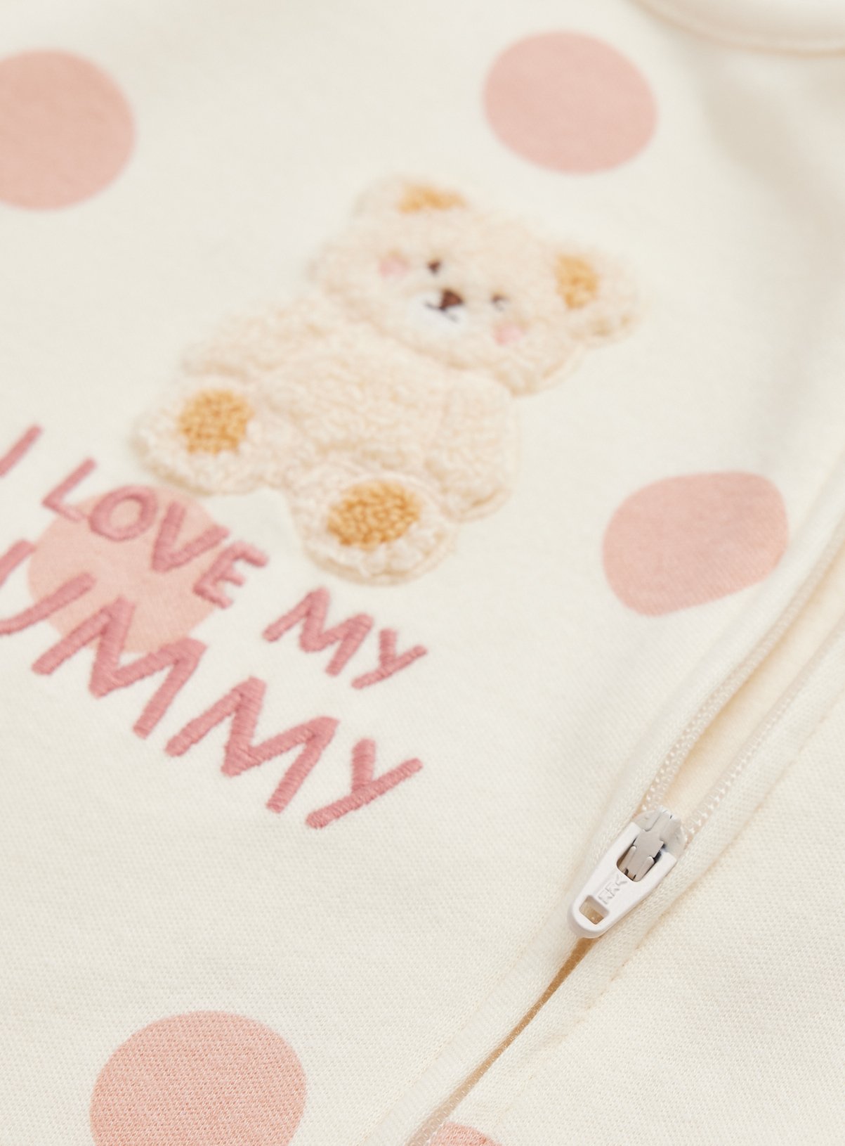 Cream Polka Dot I Love My Mummy Print Sleepsuit Newborn - Image 2 thumbnail