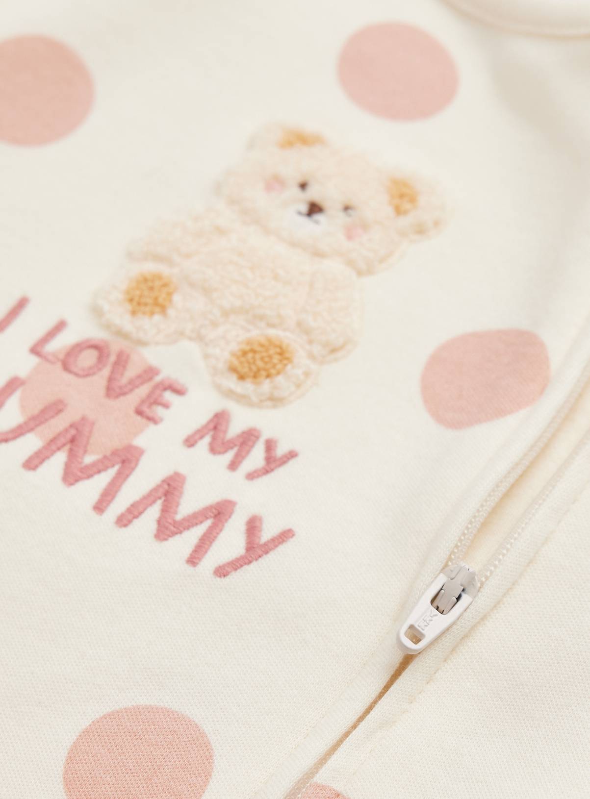 Cream Polka Dot I Love My Mummy Print Sleepsuit Newborn - Image 2