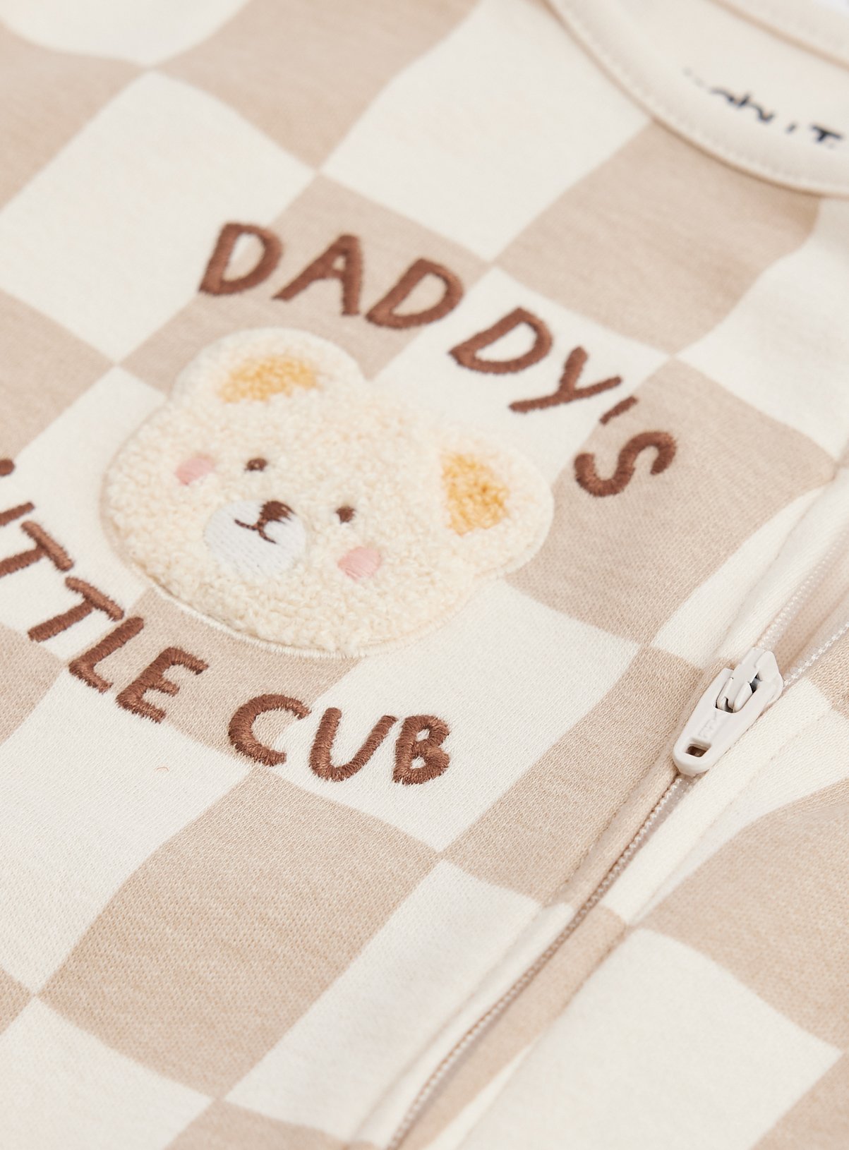 Cream Checkerboard Daddy's Little Cub Ribbed Sleepsuit 6-9 months - Image 2 thumbnail