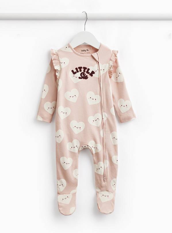 Pink Heart Little Sis Print Ribbed Sleepsuit Up to 3 mths