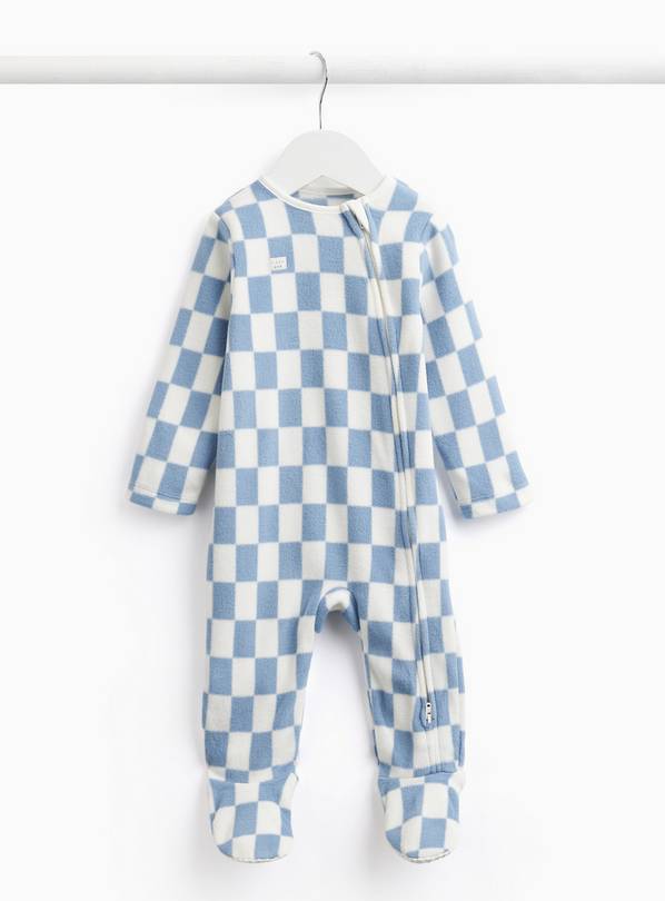 Blue Checkerboard Print Fleece Lined Sleepsuit 3-6 months