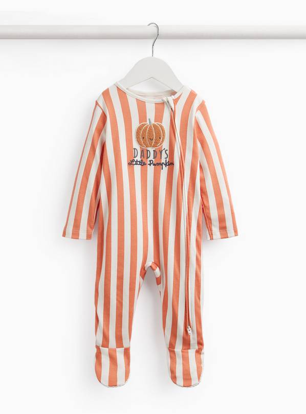 Orange Stripe Halloween Daddy's Little Pumpkin Print Sleepsuit 9-12 months