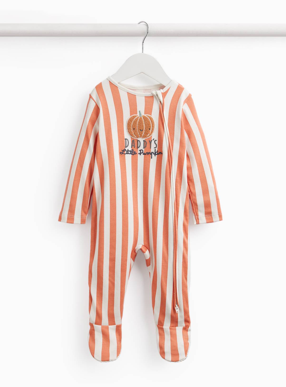 Orange Stripe Halloween Daddy's Little Pumpkin Print Sleepsuit 6-9 months - Image 1