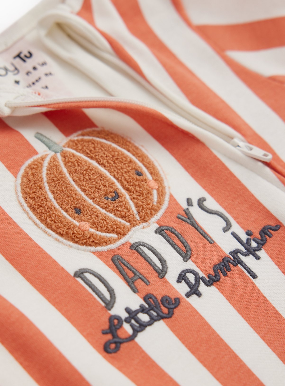 Orange Stripe Halloween Daddy's Little Pumpkin Print Sleepsuit 6-9 months - Image 2 thumbnail